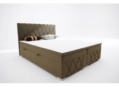 Letto boxspring doppio in velluto di lusso per hotel con funzione di contenitore in marrone.