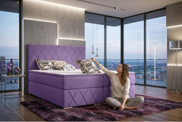 Set completo di materasso e topper Letto boxspring viola imbottito 180x200cm Letti