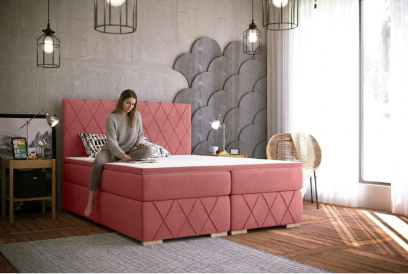 Set completo materasso & topper Letto boxspring rosa imbottito 180x200cm Letti Nuovi