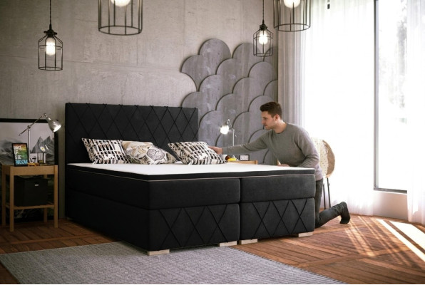 Set completo Materasso & Topper Letto Boxspring Nero Imbottito 180x200cm Letti