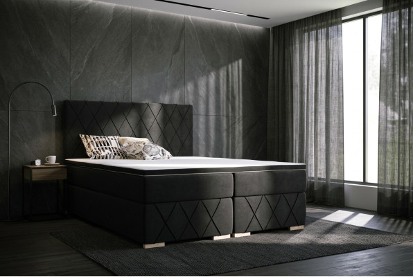 Set completo Materasso & Topper Letto Boxspring Nero Imbottito 180x200cm Letti
