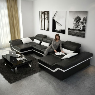 XXL divano in pelle con USB angolare divano paesaggio abitativo grande divano set in pelle cuscini nuovo