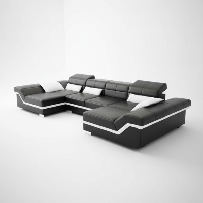 XXL divano in pelle con USB angolare divano paesaggio abitativo grande divano set in pelle cuscini nuovo