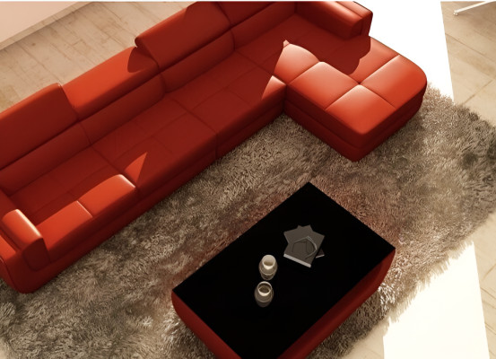 Divano ad angolo in pelle + USB, divano a L Tettau rosso