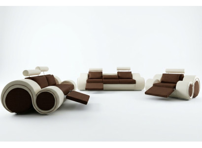 Set di divani in tessuto marrone 3+2+1 con porta USB