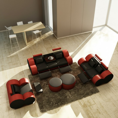 Divano in pelle 3+2+1 posti con USB, divano relax, set di divani imbottiti Madrid.