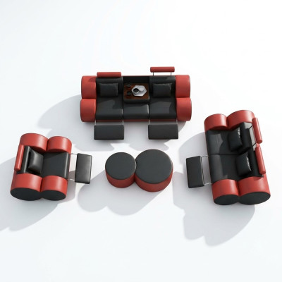 Divano in pelle 3+2+1 posti con USB, divano relax, set di divani imbottiti Madrid.