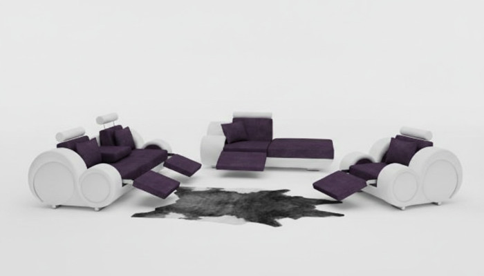 Set da divano in pelle e tessuto + USB, Set da divano 3 posti + chaise longue + 1 divano ad angolo.