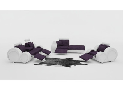 Set da divano in pelle e tessuto + USB, Set da divano 3 posti + chaise longue + 1 divano ad angolo.