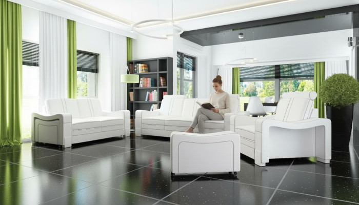 DIVANO IN PELLE 3+2+1 DIVANO +USB SET DI RIVESTIMENTO DIVANO POLTRONA SOFA DESIGN SOFA SOFÀ NUOVO