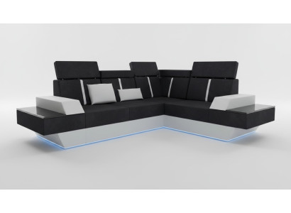 Design divano angolare con USB in tessuto, pelle su misura.