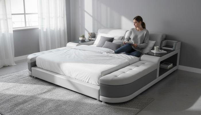 Design di lusso letto + imbottitura USB Hotel Moderne letti in pelle 140/160/180/200