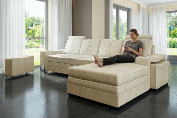 Textile divano ad angolo in tessuto con USB, divano ad angolo, divano in tessuto, divano con cuscini, angolo nuovo
