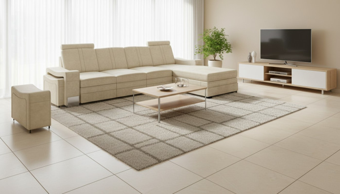 Textile divano ad angolo in tessuto con USB, divano ad angolo, divano in tessuto, divano con cuscini, angolo nuovo