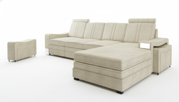 Textile divano ad angolo in tessuto con USB, divano ad angolo, divano in tessuto, divano con cuscini, angolo nuovo