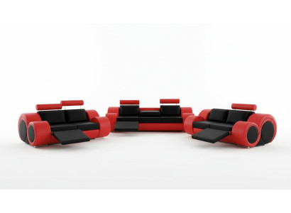 Divano BERLINO Set di divani imbottiti 3+2 posti Divano design in pelle con USB Nuovo