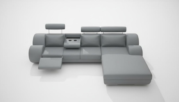 Set da salotto di design Divano angolare da soggiorno Divano USB divano in pelle trapuntata grigio