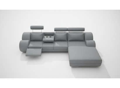 Set da salotto di design Divano angolare da soggiorno Divano USB divano in pelle trapuntata grigio
