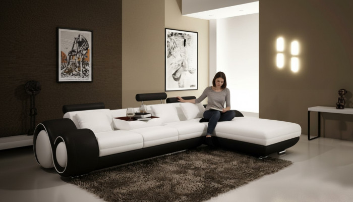 Design brevettato divano angolare + USB imbottitura in pelle angolo salotto BERLINO