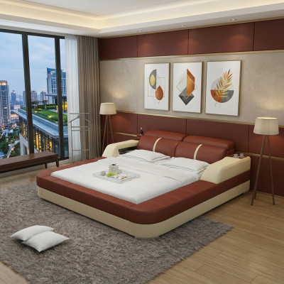 Letto matrimoniale moderno in pelle di lusso con porte USB, design imbottito. Matrimoniale moderno matrimoniale LB8823 140/160/180