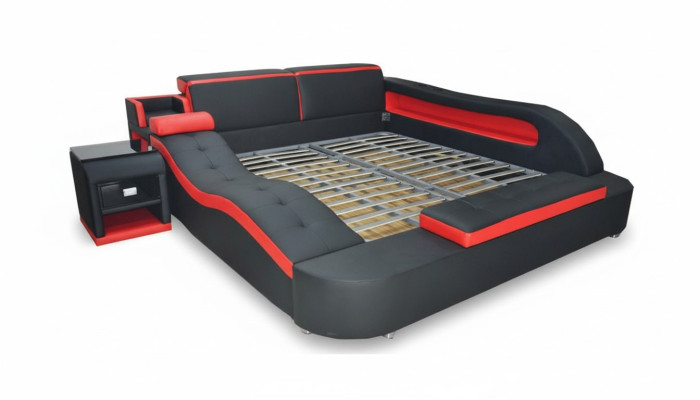 Letto matrimoniale di lusso doppio in pelle + letto imbottito con USB - Letti moderni multifunzionali per hotel.