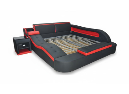 Letto matrimoniale di lusso doppio in pelle + letto imbottito con USB - Letti moderni multifunzionali per hotel.