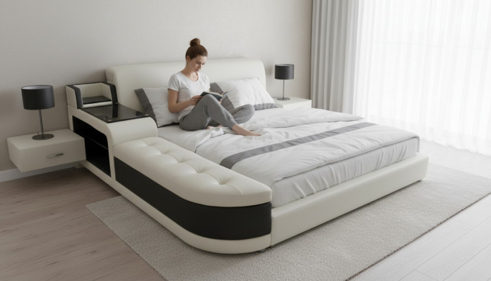 Letto imbottito di design per la camera da letto realizzato con materiali di alta qualità