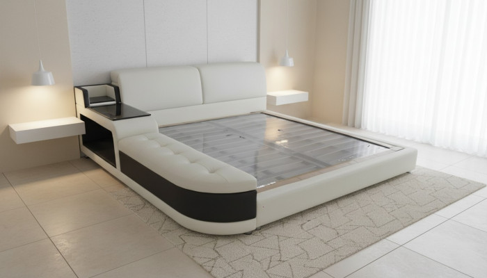 Letto imbottito di design per la camera da letto realizzato con materiali di alta qualità