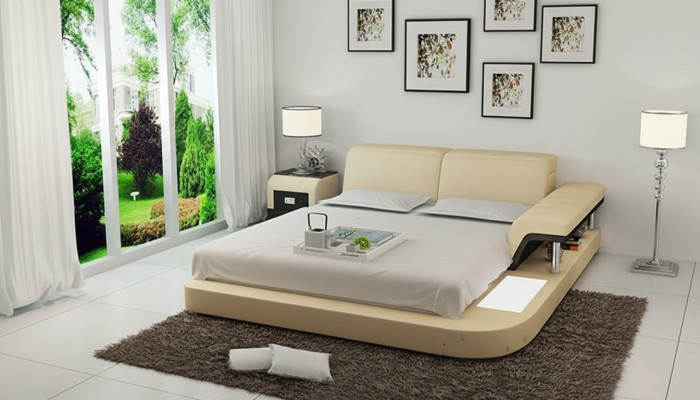 Letto design XXL, letti grandi in pelle per hotel con imbottitura 180x200, regalo multifunzione USB.