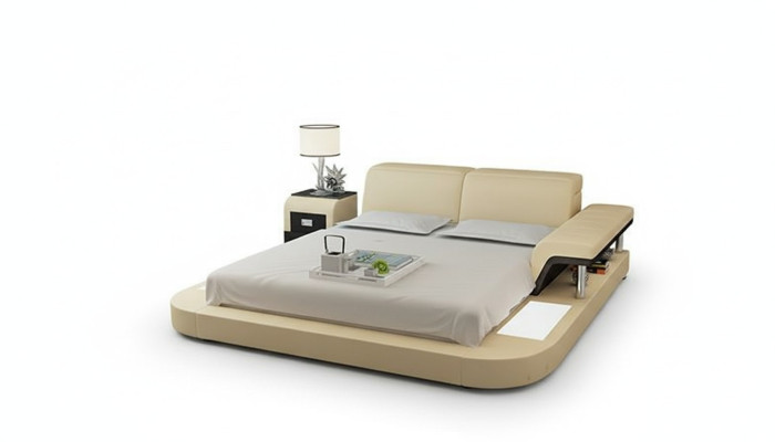 Letto design XXL, letti grandi in pelle per hotel con imbottitura 180x200, regalo multifunzione USB.