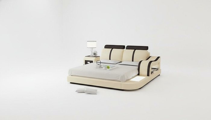 Letto design XXL, letti king size in pelle per hotel imbottiti 180x200 con funzione multifunzionale, mensola e USB.