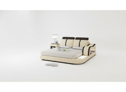 Letto design XXL, letti king size in pelle per hotel imbottiti 180x200 con funzione multifunzionale, mensola e USB.