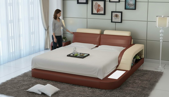 Camera da letto moderna Letto Design di alta qualità Letti Imbottiti Multifunzione +USB