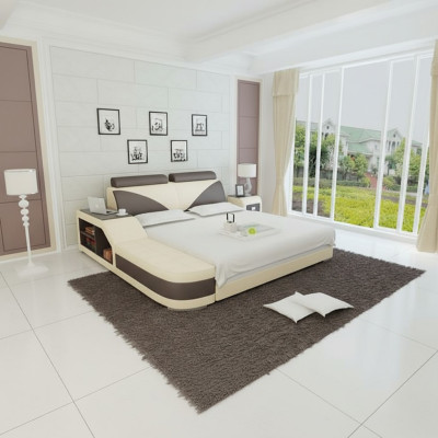 Design Letto Imbottito Matrimoniale Moderno 140x200cm + USB & Scaffale