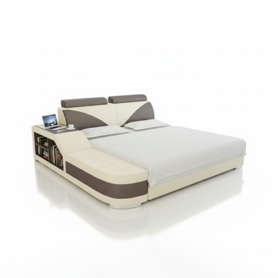 Design Letto Imbottito Matrimoniale Moderno 140x200cm + USB & Scaffale