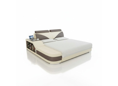 Design Letto Imbottito Matrimoniale Moderno 140x200cm + USB & Scaffale