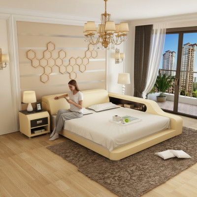 Design Letto Imbottito Matrimoniale Moderne Camere da Letto 200x210 cm con USB e Mensola