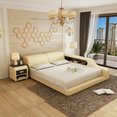 Design Letto Imbottito Matrimoniale Moderne Camere da Letto 200x210 cm con USB e Mensola