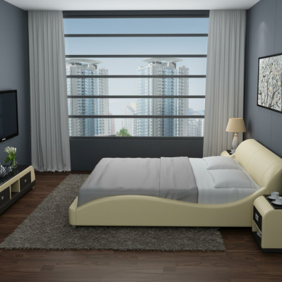 Design Letto Imbottito Matrimoniale Moderno con USB & Ripiano 200x210 cm