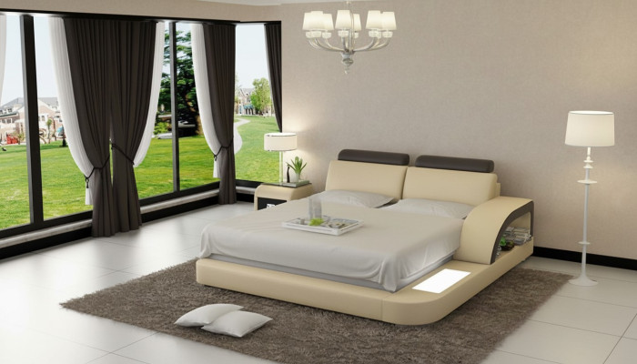 Design imbottito Letto matrimoniale Letti moderni Camera da letto con USB & Mensola 160x200cm