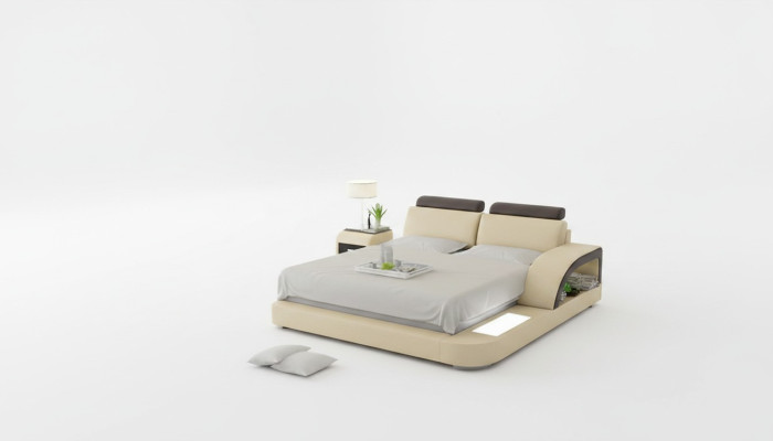 Design imbottito Letto matrimoniale Letti moderni Camera da letto con USB & Mensola 160x200cm