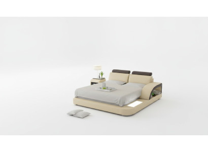 Design imbottito Letto matrimoniale Letti moderni Camera da letto con USB & Mensola 160x200cm