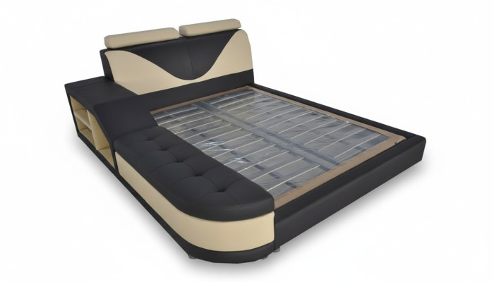 Design Letto Multifunzione XXL Letti Grandi in Pelle Hotel Imbottiti 180x200 Scaffale USB