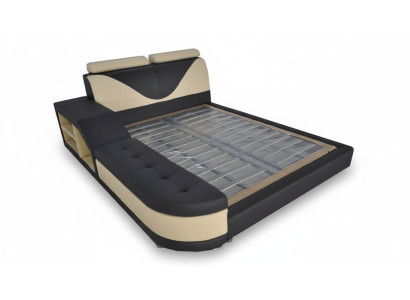 Design Letto Multifunzione XXL Letti Grandi in Pelle Hotel Imbottiti 180x200 Scaffale USB