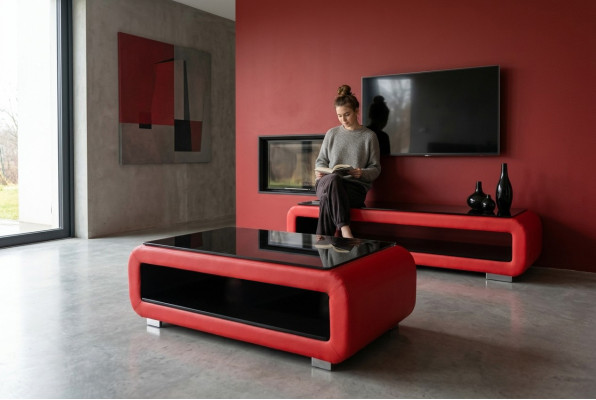 Tavolino design in pelle imbottita in vetro moderno Tavolo CT9010 + RTV TS1010 + USB