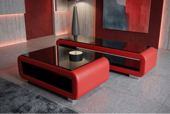 Tavolino design in pelle imbottita in vetro moderno Tavolo CT9010 + RTV TS1010 + USB