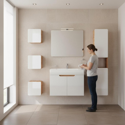 Arredamento bagno design Mobili bagno Set da 6 pezzi Armadio Lavabo