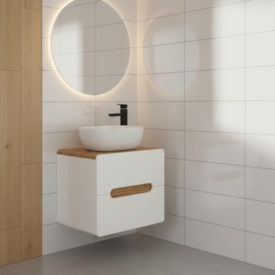 Lavabo bagno con lavandino da appoggio 60 cm mobile sottolavabo lucido