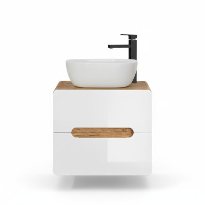 Lavabo bagno con lavandino da appoggio 60 cm mobile sottolavabo lucido