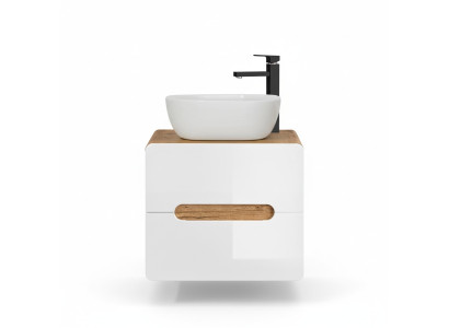 Lavabo bagno con lavandino da appoggio 60 cm mobile sottolavabo lucido
